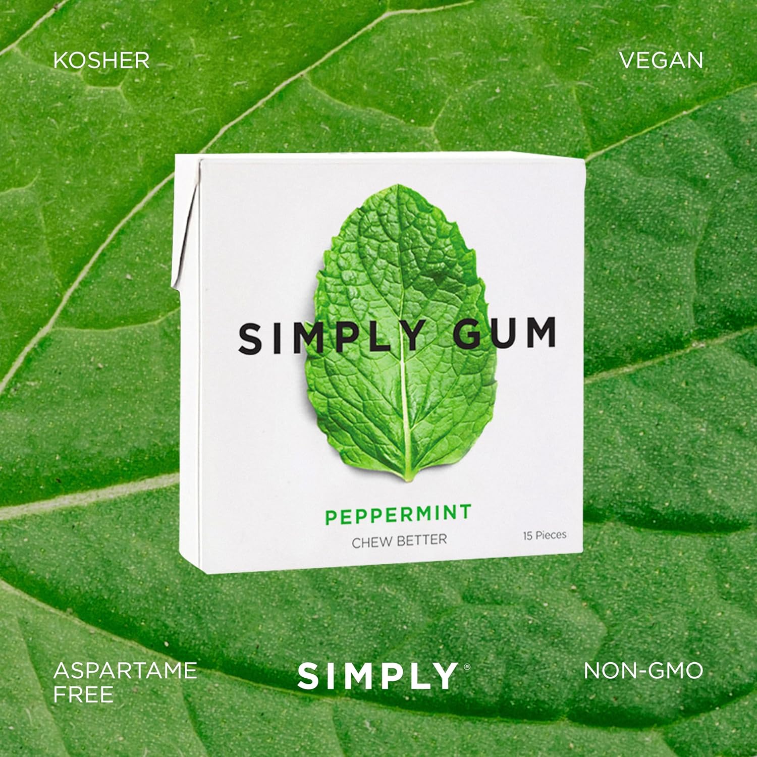 SIMPLY Gum Peppermint – Wholesale Case (12 Pack / 180 Pieces)