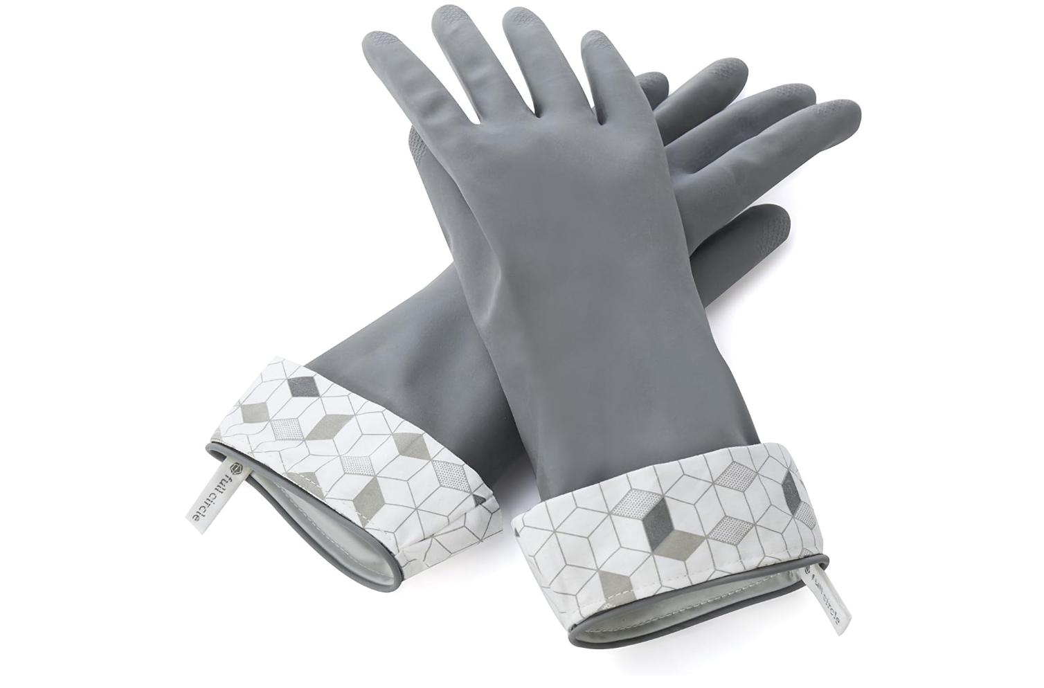 Full Circle Splash Patrol Natural Latex Cleaning Gloves – Stay Dry Cotton Cuffs – Grey – 1 Pair