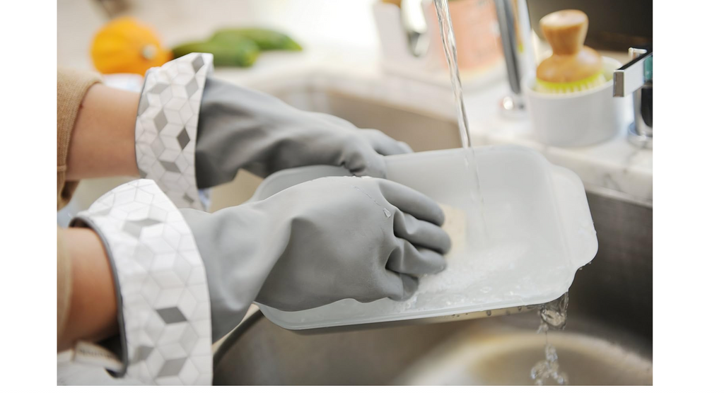Full Circle Splash Patrol Natural Latex Cleaning Gloves – Stay Dry Cotton Cuffs – Grey – 1 Pair
