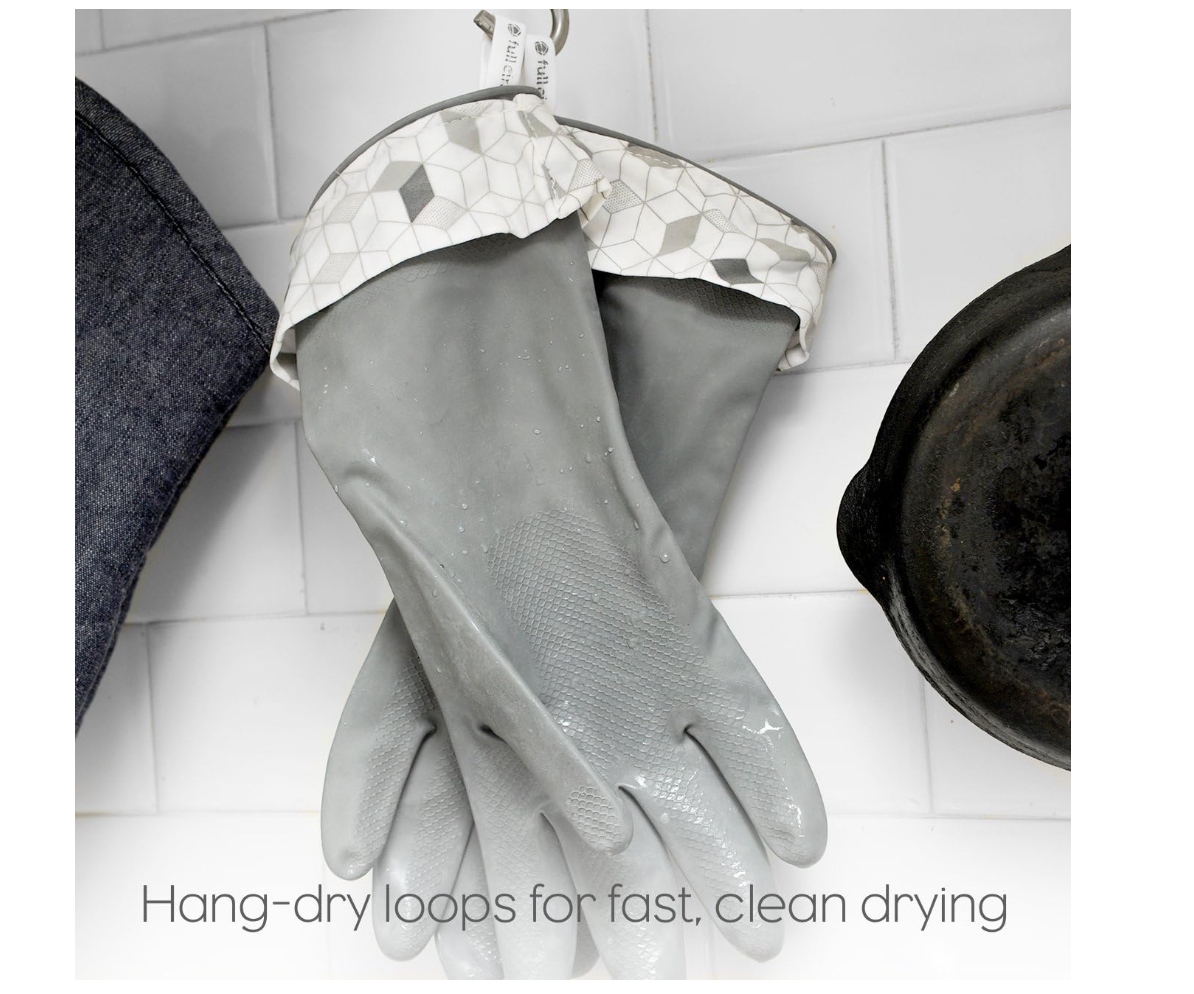 Full Circle Splash Patrol Natural Latex Cleaning Gloves – Stay Dry Cotton Cuffs – Grey – 1 Pair