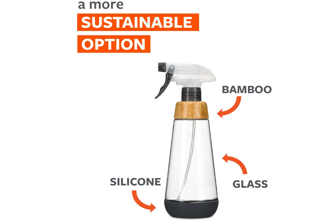 Full Circle Bottle Service Refillable Glass Spray Bottle – Bamboo & Silicone – 16oz Gray