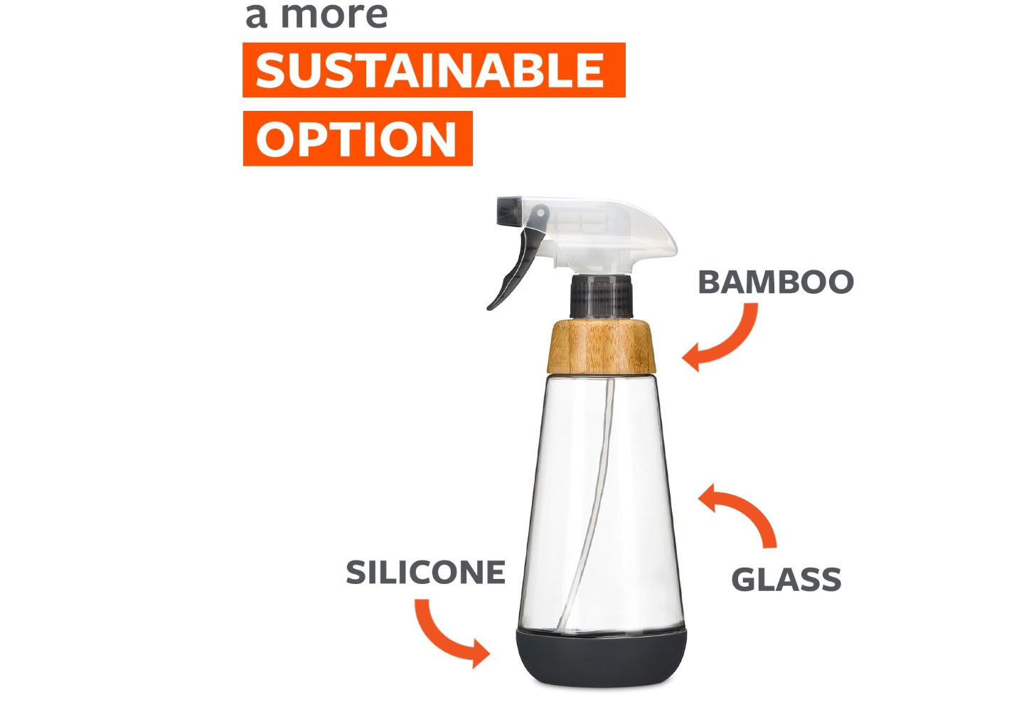 Full Circle Bottle Service Refillable Glass Spray Bottle – Bamboo & Silicone – 16oz Gray
