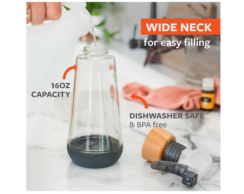 Full Circle Bottle Service Refillable Glass Spray Bottle – Bamboo & Silicone – 16oz Gray